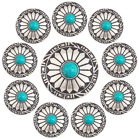 Gorgecraft 10Pcs 1-Hole Alloy & Turquoise Buttons FIND-GF0003-47-1