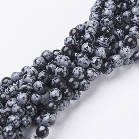 Natural Snowflake Obsidian Beads Strands X-GSR6mmC009-1