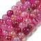 Faceted Natural Dragon Veins Agate Beads Strands, Round, Dyed & Heated, Fuchsia, 12mm, Hole: 1.6mm, about 31pcs/strand, 14.76''(37.5cm)