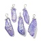 Electroplated Raw Rough Natural Quartz Crystal Big Pendants, Nuggets Charms with Copper Wire Loops, Silver, Lilac, 40~48x13~23x10~20mm, Hole: 4.5~5mm