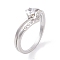 304 Stainless Steel Round Finger Ring for Women, with Cubic Zirconia, Stainless Steel Color, US Size 6~9(16.5~18.9mm)