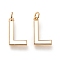 Brass Enamel Pendants, with Jump Ring, Long-Lasting Plated, Real 18K Gold Plated, Letter.L, White, Letter.L, L: 17.5x10x1.8mm, Jump Rings: Inner Diameter: 3mm