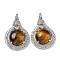 Natural Tiger Eye with Clear Cubic Zirconia Pendants, Lamp Bulb Charms with Rack Plating Brass Findings, Platinum, Cadmium Free & Lead Free, 35x25x8.8~9.6mm, Hole: 2.8x3.9mm