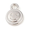 CCB Plastic Pendants, Flat Round with Smiling Face, Platinum, 12x8.5x2.5mm, Hole: 2mm