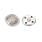 Brass Shank Buttons, Flat Round with Flower Pattern, Silver, 25mm