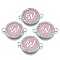 Alloy Enamel Links Connectors, with Crystal Rhinestones, Flat Round with Letter, Silver Color Plated, Letter.W, 22x16x2mm, Hole: 1.8mm