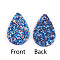 PU Leather Pendants, with Sequins, Teardrop, Blue, 39x25x2mm, Hole: 1.5mm