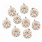 304 Stainless Steel Pendants, Laser Cut, with Jump Rings, Flat Round with Star of David, Rose Gold, 15.5x14x1mm, Jump Ring: 3x0.4mm, 2.2mm inner diameter