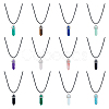 FIBLOOM 12Pcs 12 Styles Double Terminated Pointed Bullet Natural & Synthetic Mixed Gemstone Pendant Necklaces with Wax Cords NJEW-FI0001-44-8