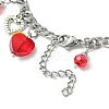 Tibetan Style Alloy & Glass Heart Charm Bracelet with 304 Stainless Steel Curb Chains for Valentine's Day BJEW-TA00311-4