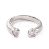 Clear Cubic Zirconia Double Heart Open Cuff Ring RJEW-H127-37P-2