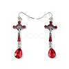 FireBrick Enamel Crucifix Cross with Plastic Teardrop Pendant Necklace & Dangle Earrings SJEW-G081-02AS-6