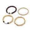 4Pcs 4 Style Natural Flower Amazonite & Synthetic Hematite & Wood Stretch Bracelets Set with Indonesia Beaded BJEW-JB08360-4