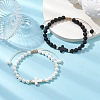 2Pcs 2 Styles 6mm Round Natural Lava Rock & Shell Pearl Braided Bead Bracelets BJEW-JB10322-2