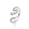 Colorful Cubic Zirconia Snake Open Cuff Ring RJEW-K240-08P-01-3