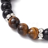 Natural Black Stone & Tiger Eye Round Braided Bead Bracelets BJEW-JB09728-3