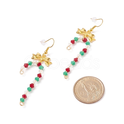 3 Pairs 3 Style Glass Christmas Candy Cane with Alloy Bowknot Dangle Earrings EJEW-JE04971-1