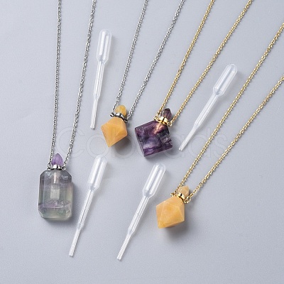 Natural Gemstone Perfume Bottle Pendant Necklaces NJEW-F251-08-1