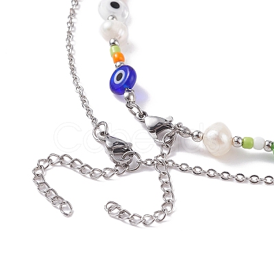 Natural Pearl and Evil Eye Jewelry Set with Bear Pendant SJEW-TA00004-1