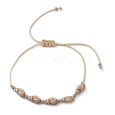 Adjustable Acrylic Shell Shape Braided Bead Bracelet BJEW-JB10144-1