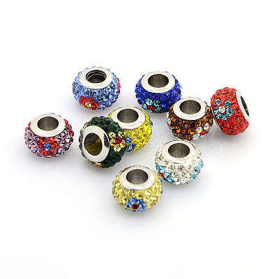 201 Stainless Steel Polymer Clay Grade A Rhinestone European Beads CPDL-J012-M-1