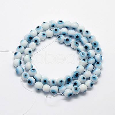 Handmade Evil Eye Lampwork Round Bead Strands X-LAMP-L055-6mm-07-1