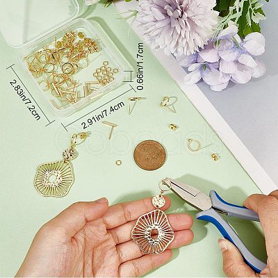 CREATCABIN 60Pcs 2 Styles Ring & Rectangle Shape Brass Stud Earring Findings DIY-CN0002-59-1