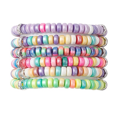 6Pcs Handmade Polymer Clay Heishi Beads Stretch Bracelets for Women BJEW-JB11378-1