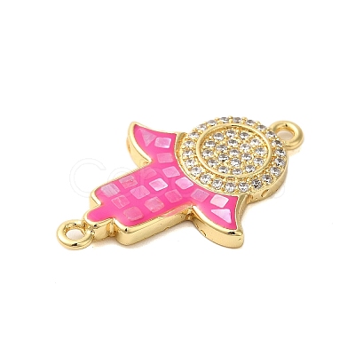 Rack Plating Brass Micro Pave Clear Cubic Zirconia Hamsa Hand Links Connector Charms KK-K385-118G-1