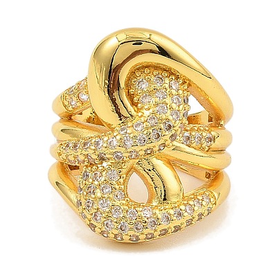 Brass Micro Pave Clear Cubic Zirconia Cuff Rings for Women RJEW-S392-11G-1