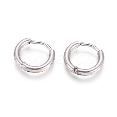 Tarnish Resistant 202 Stainless Steel Huggie Hoop Earrings EJEW-F111A-13mm-P-1