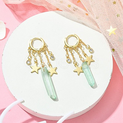 Dyed Natural Quartz Crystal Bullet Dangle Hoop Earrings EJEW-TA00292-02-1