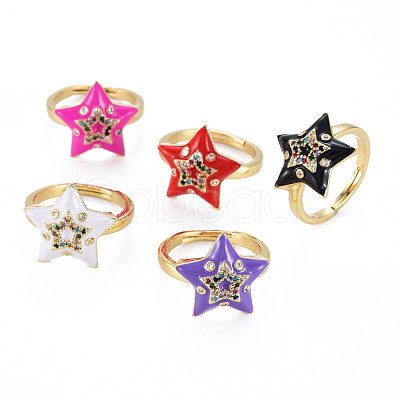 Adjustable Brass Micro Pave Colorful Cubic Zirconia Finger Rings RJEW-S044-169-NF-1