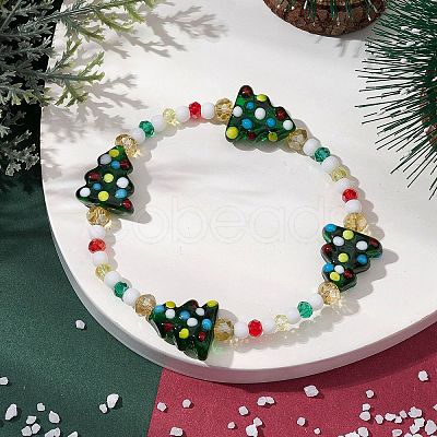 Round & Christmas Tree Glass Beaded Stretch Bracelets for Women BJEW-TA00503-1