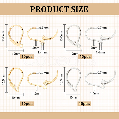 BENECREAT 40Pcs 4 Style Brass Leverback Earring Findings KK-BC0009-59-1