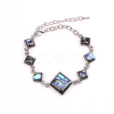 Rhombus Natural Abalone Shell/Paua Shell Link Bracelets for Women FS5984-17-1