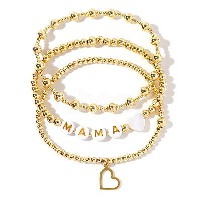 Mother's Day Heart & Letter MAMA Brass Bead Bracelet Set CY5804-1