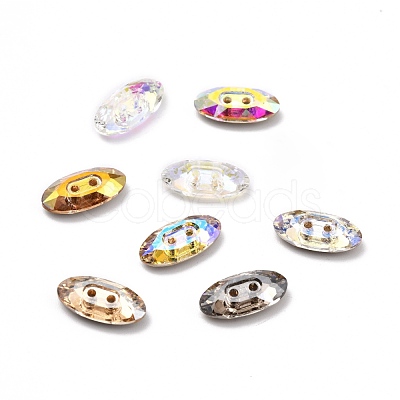 2-Hole Horse Eye Glass Rhinestone Buttons BUTT-D001-G-1