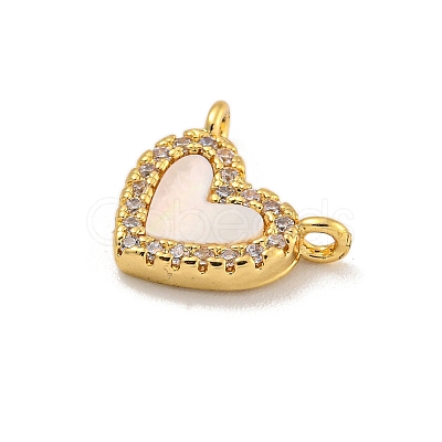 Rack Plating Brass Pave Clear Cubic Zirconia Heart Charms with Natural Shell KK-C074-22G-1