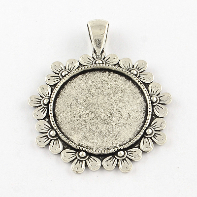 Tibetan Style Flower Alloy Pendant Cabochon Settings X-TIBEP-Q055-09AS-RS-1