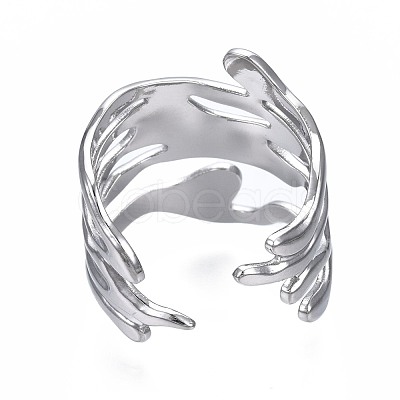 Non-Tarnish 304 Stainless Steel Wave Open Cuff Ring RJEW-T023-31P-1