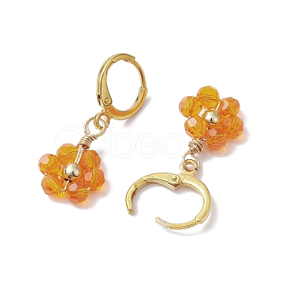 Woven Flower Glass Dangle Earrings EJEW-JE05815-1