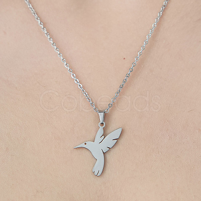 Non-Tarnish 201 Stainless Steel Hummingbird Pendant Necklace NJEW-OY002-06-1