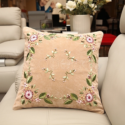 DIY Flower Pattern Pillow Embroidery Kits PW-WG76762-12-1