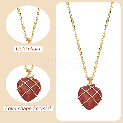 ANATTASOUL 8Pcs 8 Style Natural Mixed Gemstone Heart Pendant Necklaces Set NJEW-AN0001-48-1