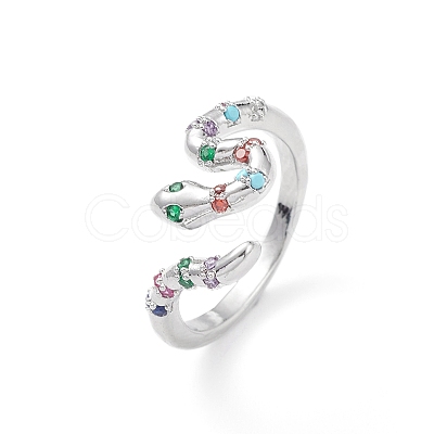 Colorful Cubic Zirconia Snake Open Cuff Ring RJEW-K240-08P-01-1