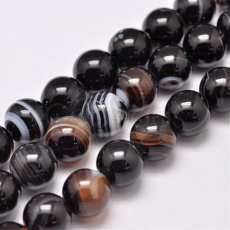 Natural Striped Agate/Banded Agate Bead Strands G-G962-10mm-12-1
