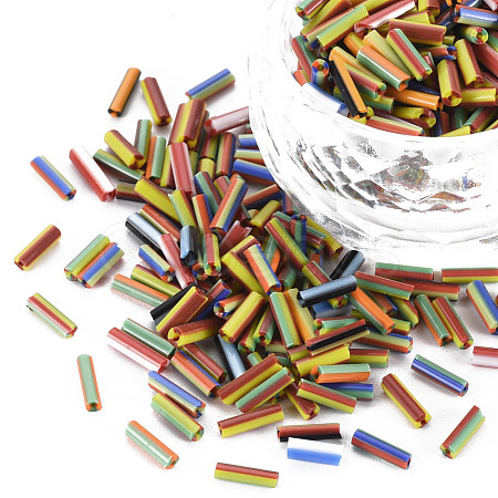 Opaque Colours Two Tone Seed Glass Bugle Beads SEED-T006-02A-06-1