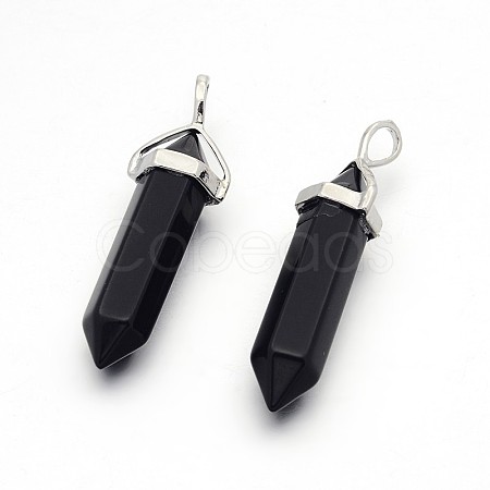 Synthetic Black Stone Bullet Double Terminated Pointed Pendants X-G-F171-11-1