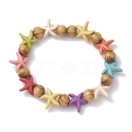 Beach Starfish Dye Synthetic Turquoise Beaded Stretch Barcelets BJEW-JB10295-01-1